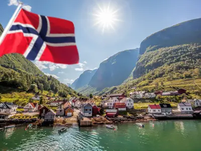 Beautiful Fishing village Undredal close the fjord near the Flam in Norway