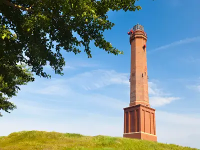 The famous red lighthouse in Norderney, Germany.