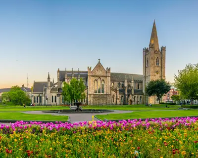 Night view of the St. Patrick's Cathedral in Dublin, Ireland