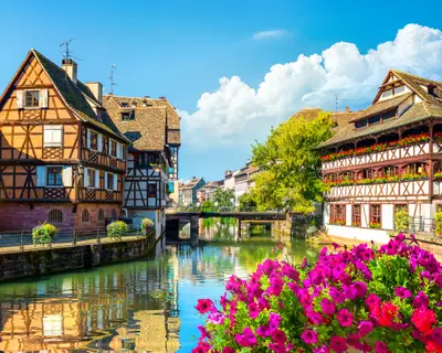 Picturesque district Petite France in Strasbourg, houses on river