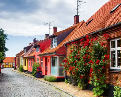 RONNE, DENMARK - JUNE 24: Typical Bornholm architecture in Ronne, Denmark on June 24, 2014. Ronne is the capital of Bornholm island.