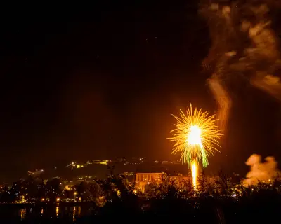 Colorful bavarian fireworks at Vilshofen, Danube, 2024, Passau, Bavaria, Germany