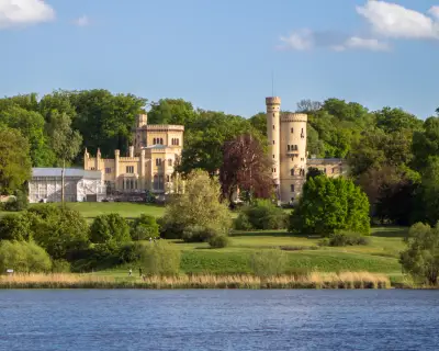 View to the Babelsberg castle and Park Babelsberg at the river Havel, Potsdam