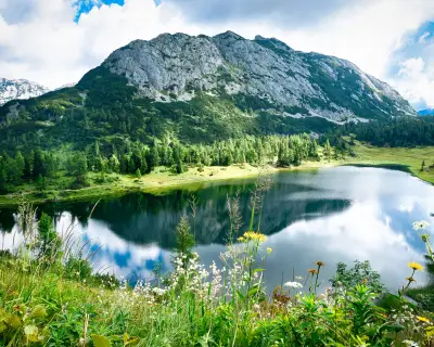 Tauplitz Alm. Lake Großsee in Styria during summer.