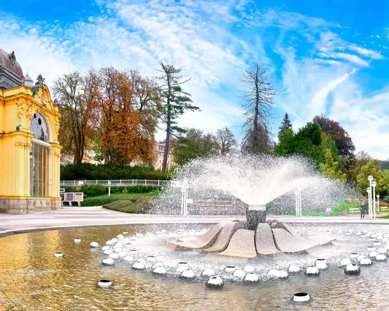 Colonnade with singing fountains in Marienbad -Marianske Lazne, Czech Republic